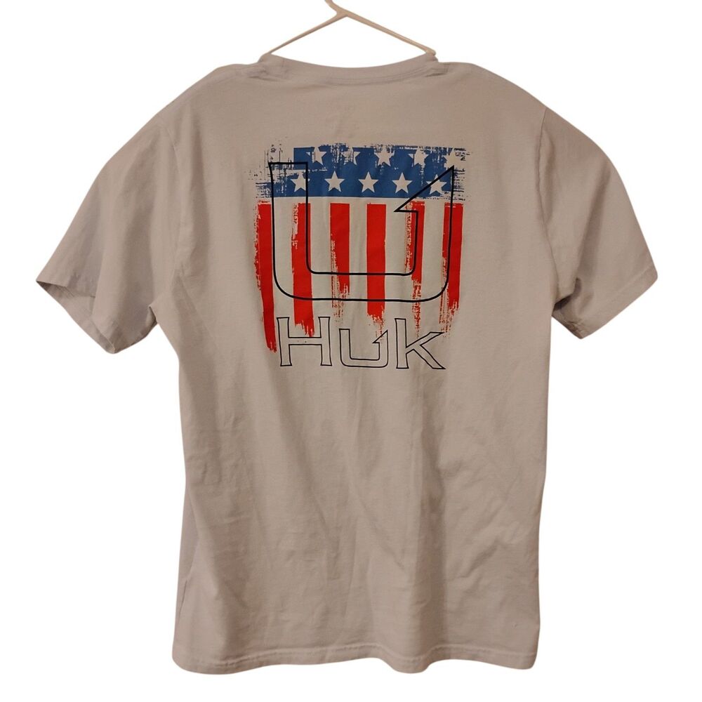Huk tshirt mens M Medium light blue american flag graphic tee performance fishin